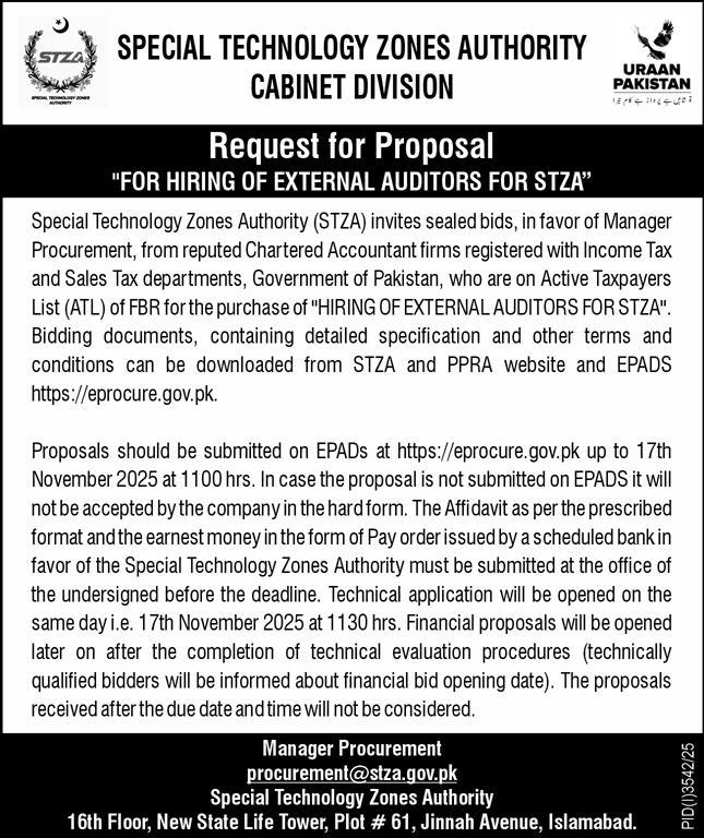 Special Technology Zones Authority Islamabad Tender Notice